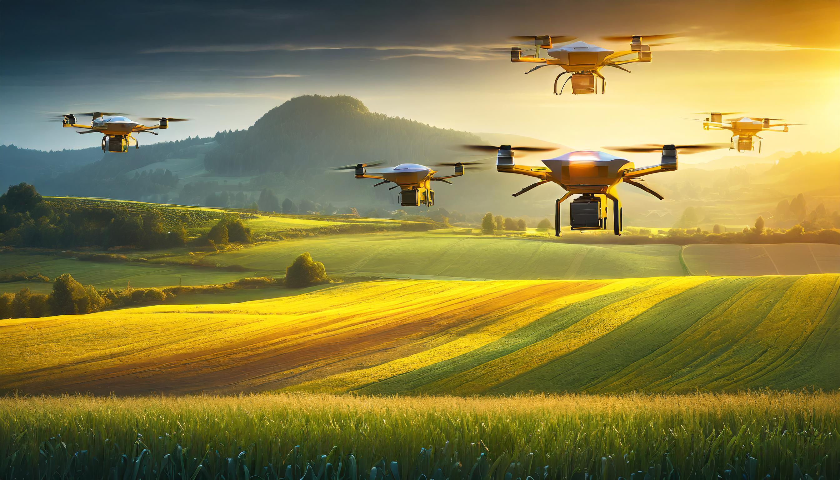 Drones do Campo voando sobre uma fazenda